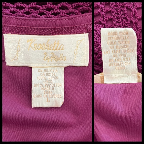 Vintage 90s Y2K Magenta Crochet Midi Dress. Medium. Cottagecore Festival Boho - Picture 11 of 12